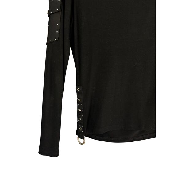 Cache Black Embellished Long Sleeve Tee T Shirt Top SHOPPING Sequins Stretch M - Picture 6 of 8
